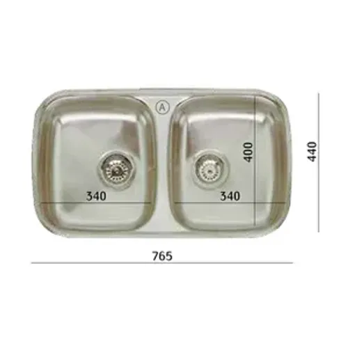 כיור נירוסטה פרינסס 80 למטבח התקנה שטוחה 44X76.5X16.5 ס
