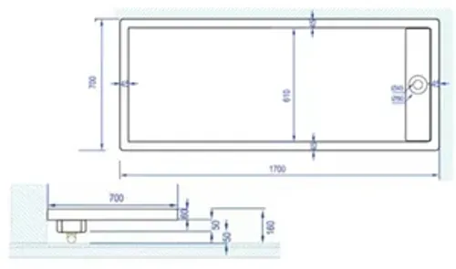 אגנית אקרילית עם תעלת ניקוז 170*70 ס