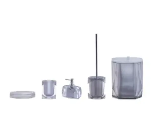 סט דיימונד - DIAMOND פח 5 ליטר, מברשת אסלה, דיספנסר, כוס וסבוניה כסף 10614-DSL מלדן