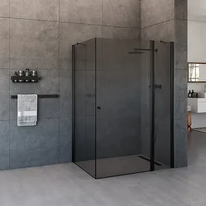 מקלחון פינתי דלת ודופן קבועה + דופן קבועה זכוכית אפורה אלברט 70-145 ס"מ שחור מט DorRaphael