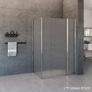 מקלחון פינתי 2 דפנות קבועות ודלת  דופן קבועה לואיס זכוכית גלינה 76-220 סמ ניקל כרום - דור רפאל