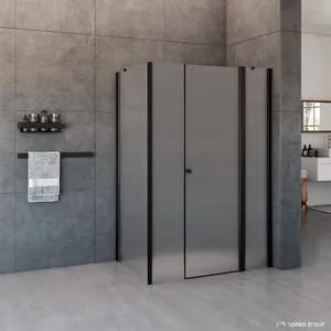 מקלחון פינתי 2 דפנות קבועות ודלת  דופן קבועה לואיס זכוכית גלינה 75-190 סמ שחור מט - דור רפאל
