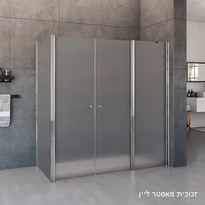 מקלחון פינתי דופן קבועה ו2 דלתות  דופן צד קבועה טמפל זכוכית גלינה 76-220 סמ ניקל כרום - דור רפאל