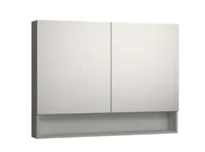 ארונית מראה עם 2 דלתות זכוכית ומדף פתוח 100/75/15 ס"מ לבן מט 8437W סיוון אופיר