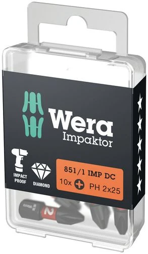 מארז ביטים פילפיס יהלום לאימפקט 10 יח' PH2X25 851/1 - ווארה WERA