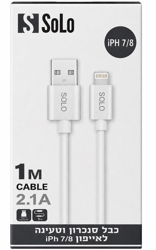 Solo iPhone Lightning Cable 1M 2.1A – כבל לאייפון 1 מטר מטען