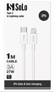Solo Type-C to Lightning Cable 1M 3A 27W – כבל מטען