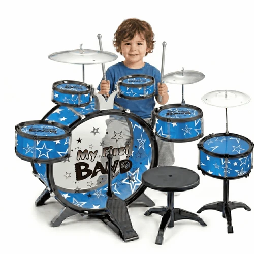 מערכת תופים לילדים My First Band כולל כיסא ומקלות - צבע כחול 
