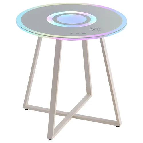 שולחן קפה חכם עם טעינה אלחוטית ותאורת LED צבעונית | צבע לבן 
