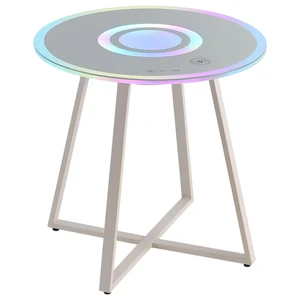 שולחן קפה חכם עם טעינה אלחוטית ותאורת LED צבעונית | צבע לבן