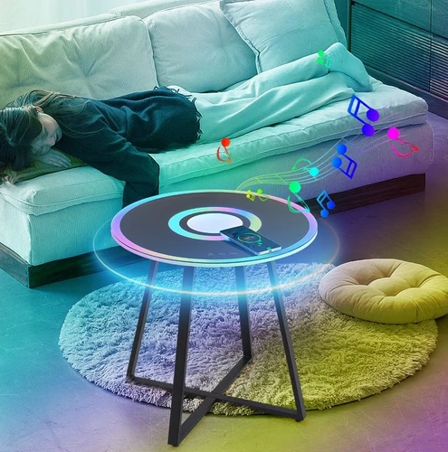 שולחן קפה חכם עם טעינה אלחוטית ותאורת LED צבעונית | צבע לבן 