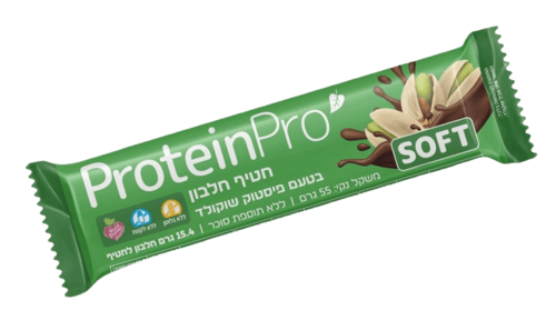 חטיף חלבון בטעם פיסטוק שוקולד | PROTEIN PRO SOFT - פרוטאין פרו | 15.4 גרם חלבון | טבעוני | 55 גרם