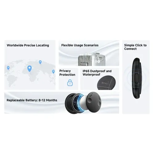 תג איתור חכם MiLi LiTag DUO Bluetooth  תומך Apple ו-Android (צבע שחור)