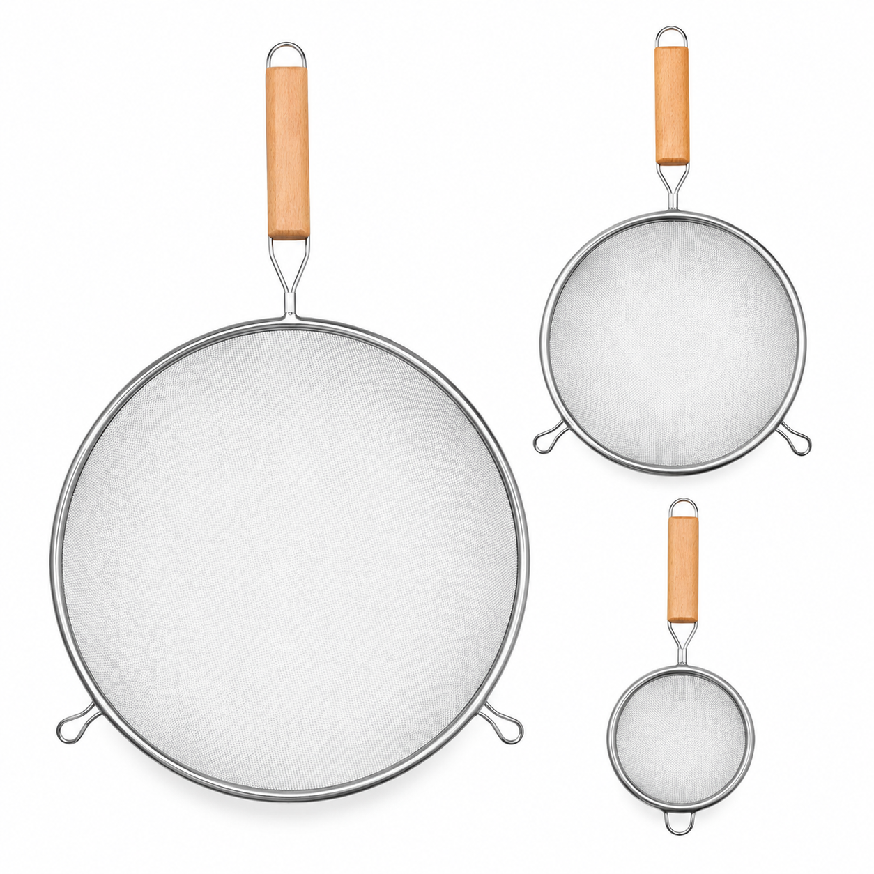 מסננת רשת קוטר כ-8 ס"מ ידית עץ