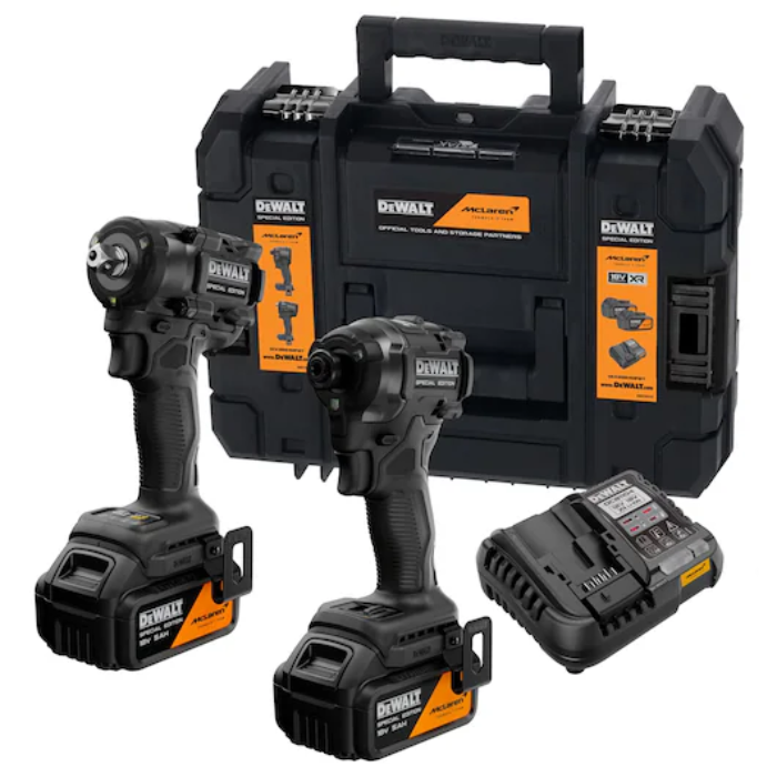 סט מברגת אימפקט ומפתח בוקסות XR 18V + שתי סוללות 5Ah DCK2224MP2T X MCLAREN 