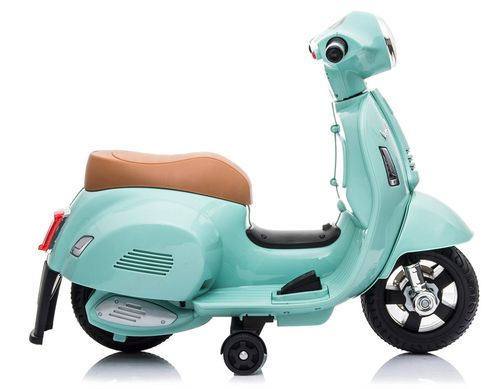 בימבה אופנוע ממונעת 6V וספה VESPA עם גלגלי עזר, מונע התהפכות, אורות ואפקטים קוליים בעברית - אפרסק