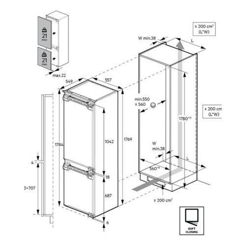 מקרר אינטגרלי מלא 244 ליטר AEG TSC81181DC Series 8000 TwinTech אאג