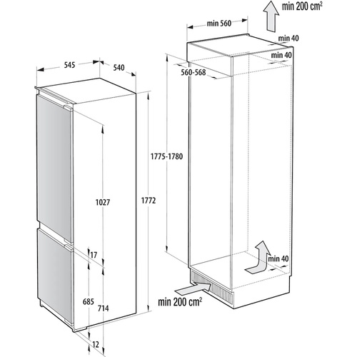 מקרר אינטגרלי מקפיא תחתון - 252 ליטר Gorenje גורנייה NRKI517E62WF אחריות ע