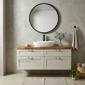 ארון תלוי עץ בזלת 4 מגירות וכיור מונח לבן