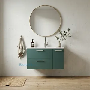 ארון תלוי MDF ירוק בקבוק ניקל 2 מגירות ודלת כיור אינטגרלי