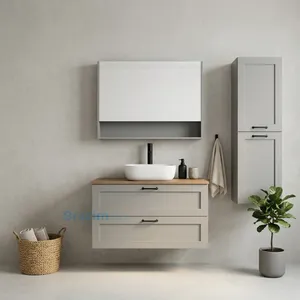ארון תלוי MDF יובל 2 מגירות כיור מונח ומשטח עץ