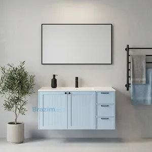 ארון תלוי MDF תכלת ליאן 2 דלתות 3 מגירות וכיור אינטגרלי