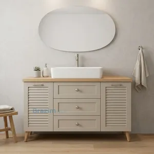 ארון עומד MDF טוסקנה אפרפר עם משטח בוצר וכיור מונח