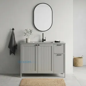 ארון עומד MDF פרובנס אפור עם כיור אינטגרלי ומגירות אחסון