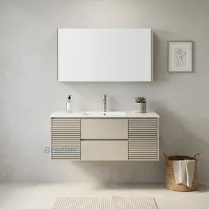 ארון תלוי MDF ולס 2 מגירות עם כיור אינטגרלי ומראה