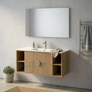 ארון תלוי גרנוליט אלון טבעי שתי מגירות ושטחי אחסון פתוחים