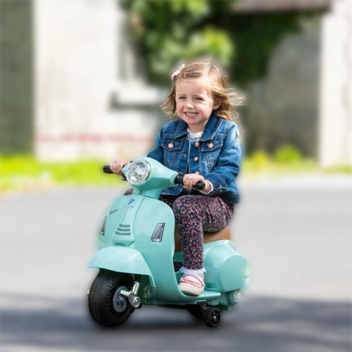 בימבה אופנוע ממונעת 6V וספה VESPA עם גלגלי עזר, מונע התהפכות, אורות ואפקטים קוליים בעברית - אפרסק 3