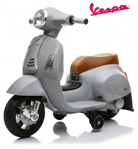 בימבה אופנוע ממונעת 6V וספה VESPA עם גלגלי עזר, מונע התהפכות, אורות ואפקטים קוליים בעברית - אפור 1