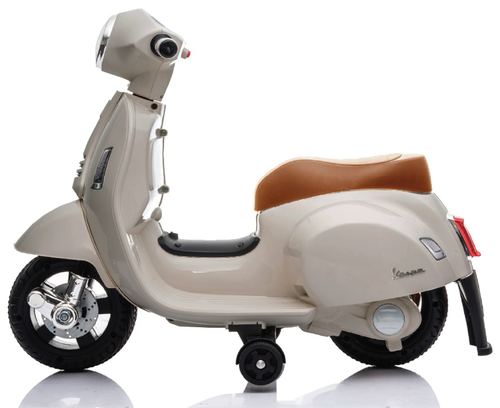 בימבה אופנוע ממונעת 6V וספה VESPA עם גלגלי עזר, מונע התהפכות, אורות ואפקטים קוליים בעברית - אפור 2