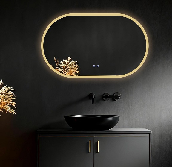 מראה אובלית דגם מירו 60×100 סמ תאורת LED ־3 צבעים מפשיר אדים