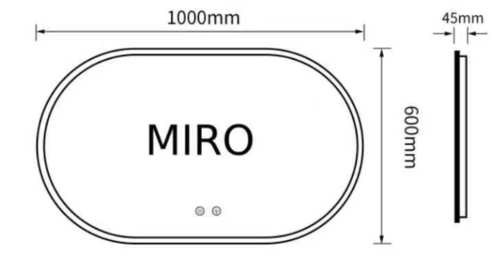 מראה אובלית דגם מירו 60×80 סמ תאורת LED ־3 צבעים מפשיר אדים