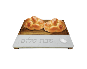 מגש חלה "שבת שלום" משולב עץ ושיש RUSTIC VIA