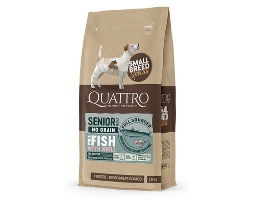 QUATTRO גריין פרי דג לבן וקריל מיני לכלב סניור 7 ק