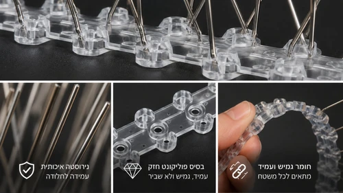 תקריב דוקרנים נגד יונים עם בסיס פוליקרבונט ונירוסטה איכותית