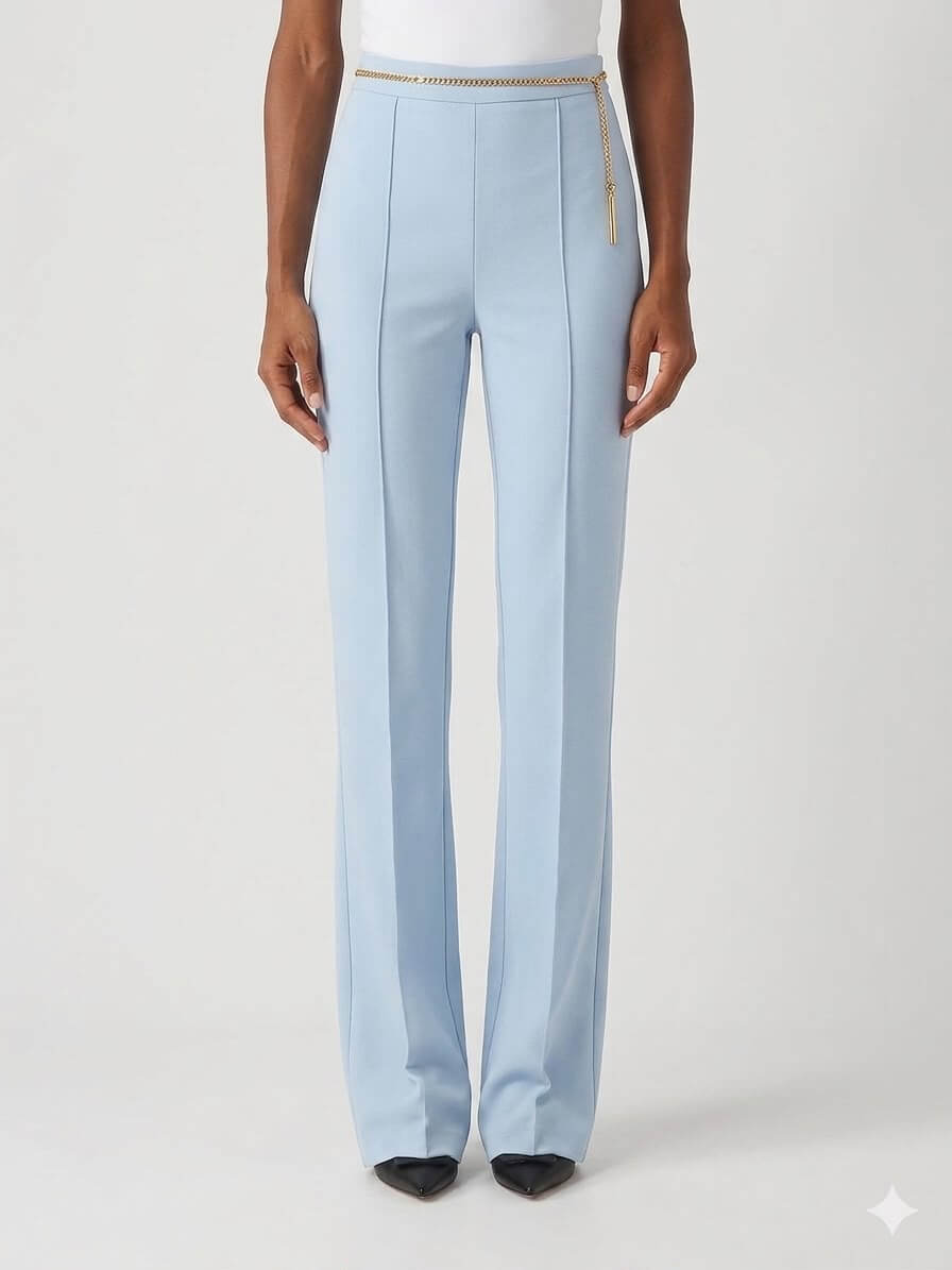 Trousers in lightweight crêpe fabric with jewel chain COLOR STARLIGHT BLUE