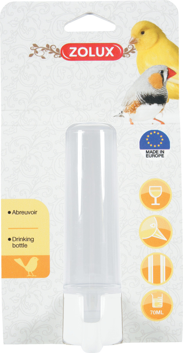 זולוקס בקבוק שתייה לציפורי נוי בנפח 70 מ"ל  DRINKG BTLE STRAIGHT BEAK 70ML