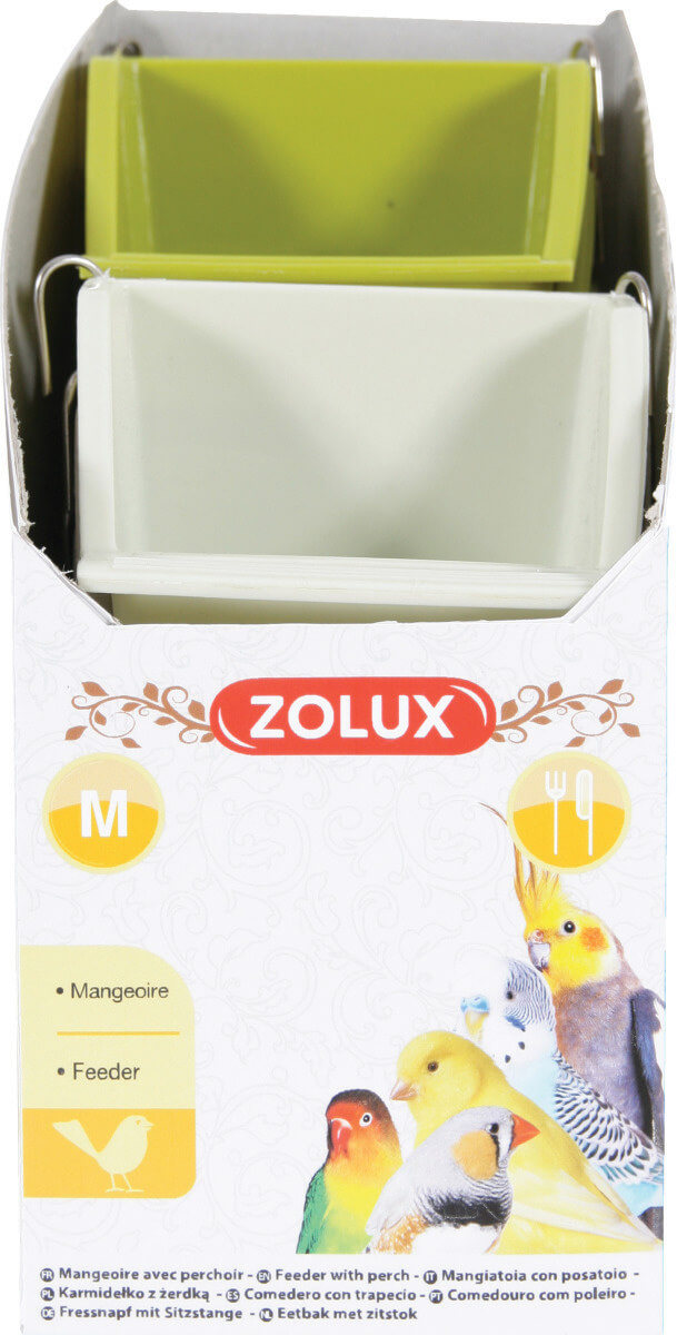 זולוקס סט של 3 מתקני האכלה עם מוט עמידה  FEEDER W. PERCH MIXED COLOR M