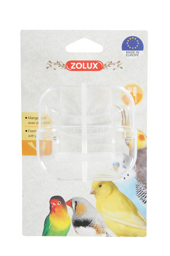 זולוקס מתקן האכלה לציפורי נוי בגודל קטן (S)   BIRD FEEDER W. PERCH TRANSP. S