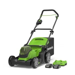 מכסחת דשא נטענת 48V (24V x 2) דחיפה גודל חיתוך: 41 ס"מ + 2 סוללות 4AH ומטען כפול Dual Port 2 לשטח עד 500 מ"ר דגם Greenworks G24X2LM41 