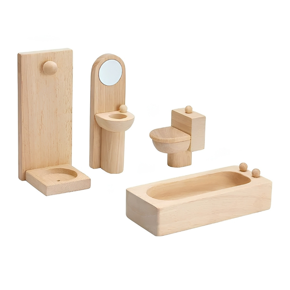 חדר שירותים עם אמבטיה עץ טבעי לבית בובות - PLAN TOYS