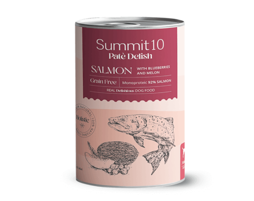 SUMMIT 10 שימור סאמיט 10 לכלב סלמון עם אוכמניות ומ 400 גרם
