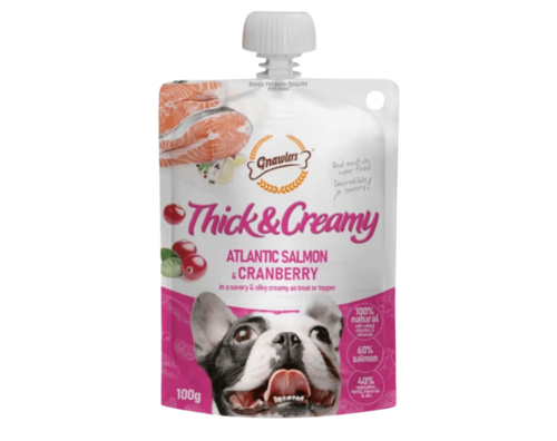 THICK&CREAMY GNAWLERS מחית בטעם סלמון וחמוציות כלב 100 גרם