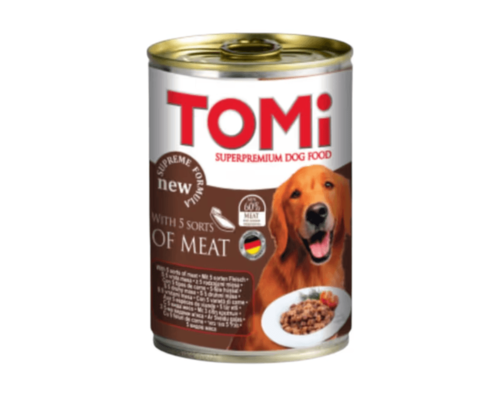 TOMI שימורים לכלב בטעם 5 סוגי בשר ברוטב 400 גרם