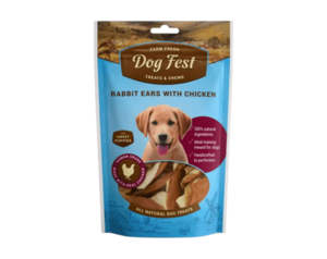 Dog fest חטיף אוזני ארנבת במילוי עוף לגורים 90 גרם