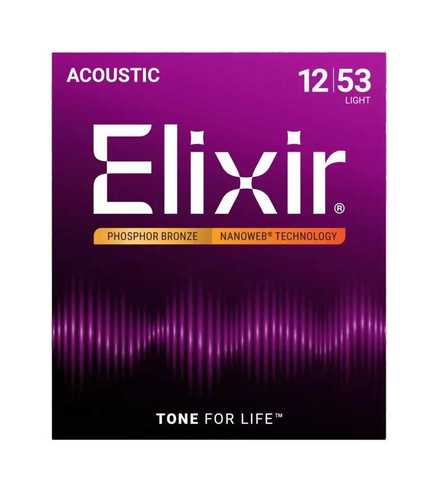 סט מיתרים לאקוסטית ELIXIR 16052 NANO Phosphor Bronze 12-53