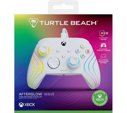  בקר חוטי לגיימינג Turtle Beach Afterglow Wave תאורת RGB – תואם Xbox ו‑PC לבן הכירו את שלט Afterglow Wave מבית Turtle Beach – שלט גיימינג חוטי עם טריגרים מתכווננים בטכנולוגיית Hall Effect, כפתורי פעולה ניתנים למיפוי, שליטה על שמע המשחק והצ’אט, תאורת RGB ח